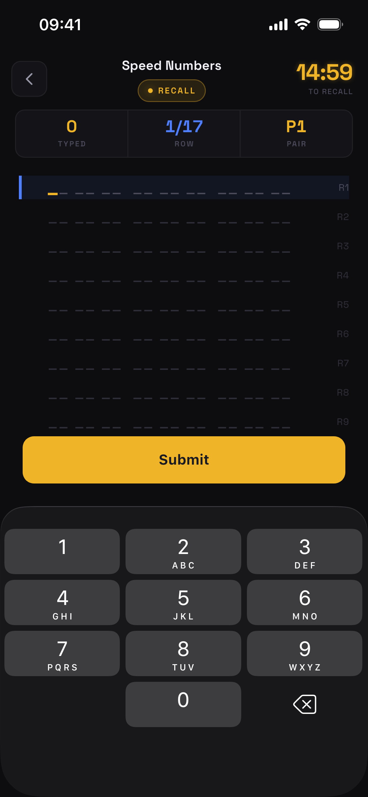 Speed numbers recall screen